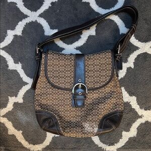 Coach Brown and Black Signature Shoulder Bag